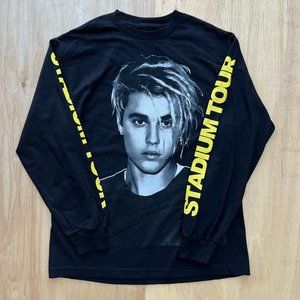 JUSTIN BIEBER STADIUM TOUR MEN’S Black Long Sleeve Cotton Shirt sz M NWOT